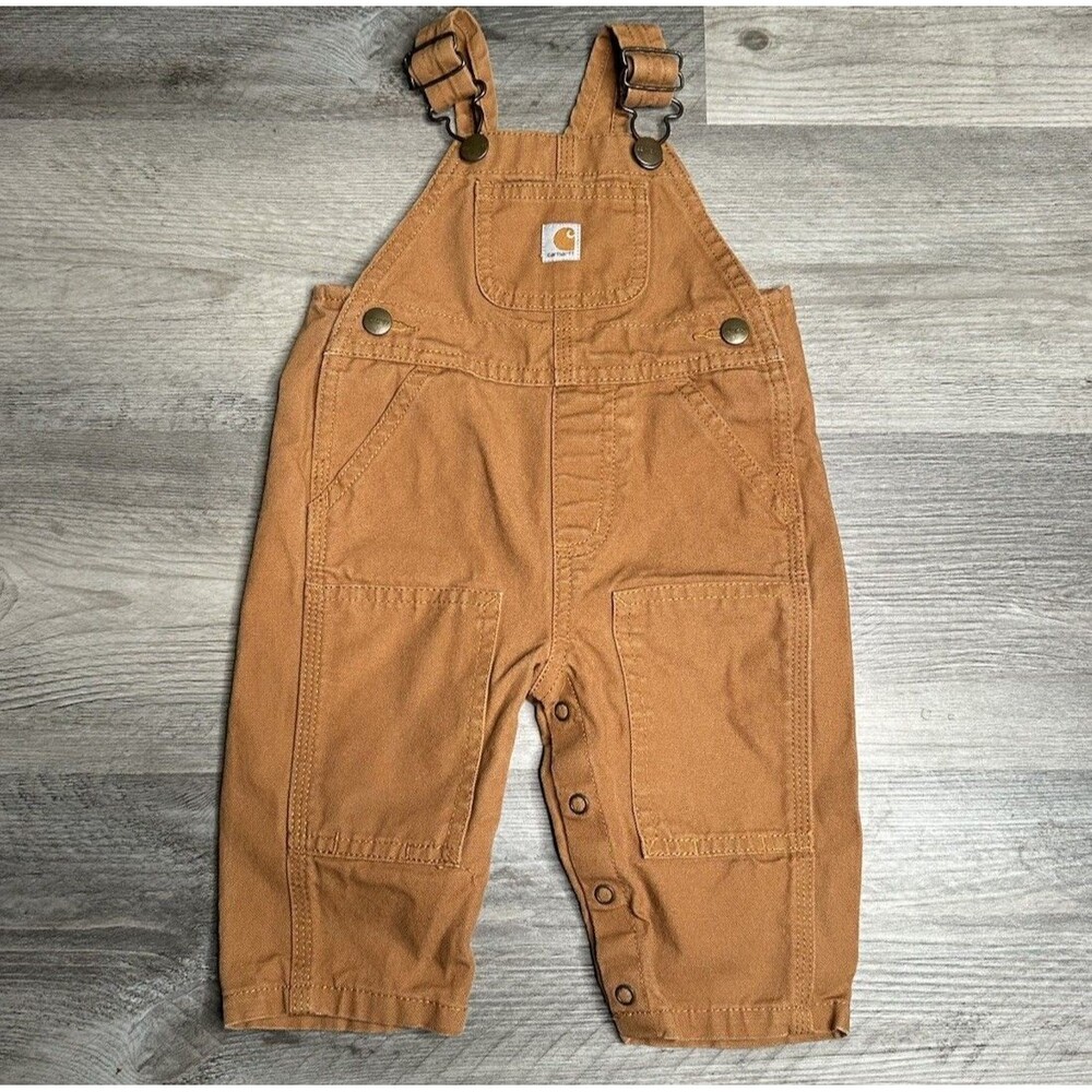 Carhartt Unisex Kids Brown Pockets Romper Overall Bibs Size 6 Months
